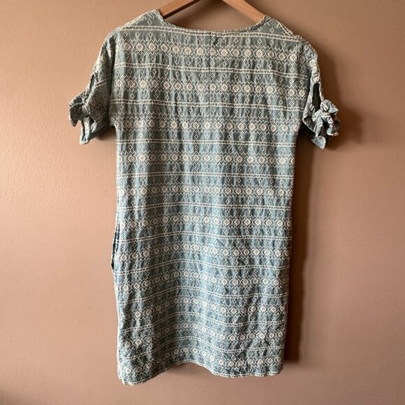 Women's XXS Madewell Blue Embroidered Tie-Sleeve Dress Mini Summer Dress - Picture 5 of 11